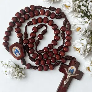 Rosario Catolico de Madera con la Imagen de la Virgen Milagrosa Wooden Rosary with Miraculous Virgin Image