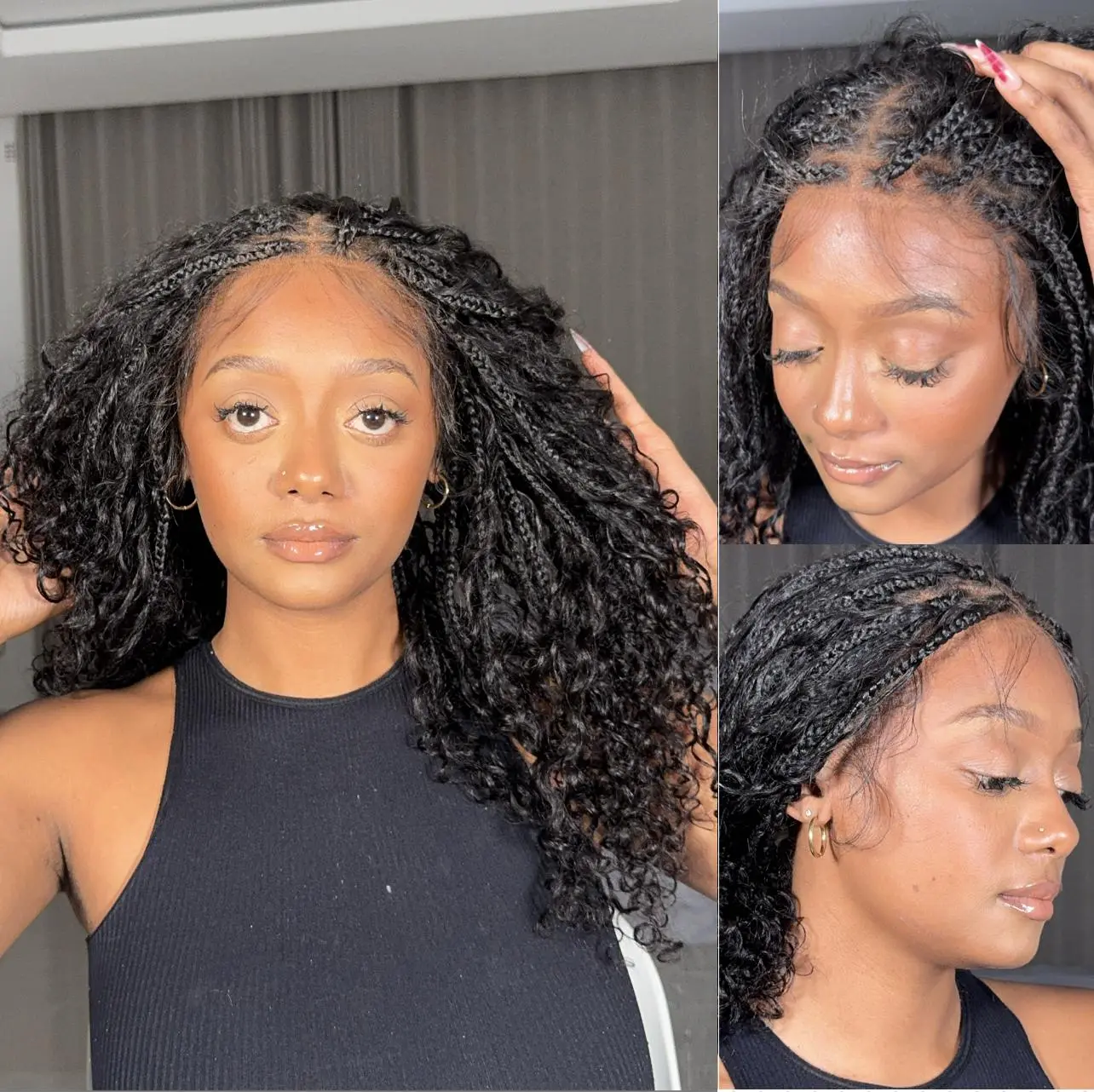 JALIZA Nami - Drawstring Cap Water Wave Human Hair Curls Pre Bleached Swiss HD Full Lace Knotless Boho Box Braided Wig Miracle Braids Style