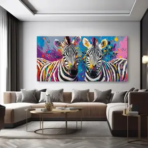Abstract Zebra Canvas Wall Art | Colorful Modern Decorative Painting (Includes Wooden Frame) | Suitable for Living Room, Bedroom, or Home Office | Contemporary Abstract Animal Art
