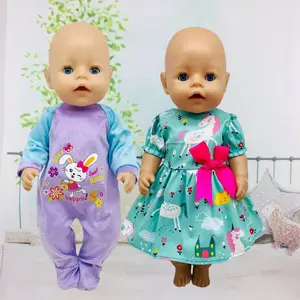 43cm Doll Clothes 2 Sets Doll Clothes Accessories Doll Clothes Outfit include Cute Unicorn Print Dress and Rabbit Pattern Rompe  for 18-Inch Dolls, Perfect Gift for Girls' Christmas & Birthday Parties (doll Not Included)