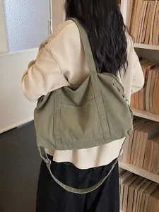 1pc  Large capacity travel bag, solid color shoulder bag, zipper closure, fashionable and versatile, casual and simple, suitable for college students returning to school, business trips, fitness and lightweight travel bag, Travel Weekender Bag