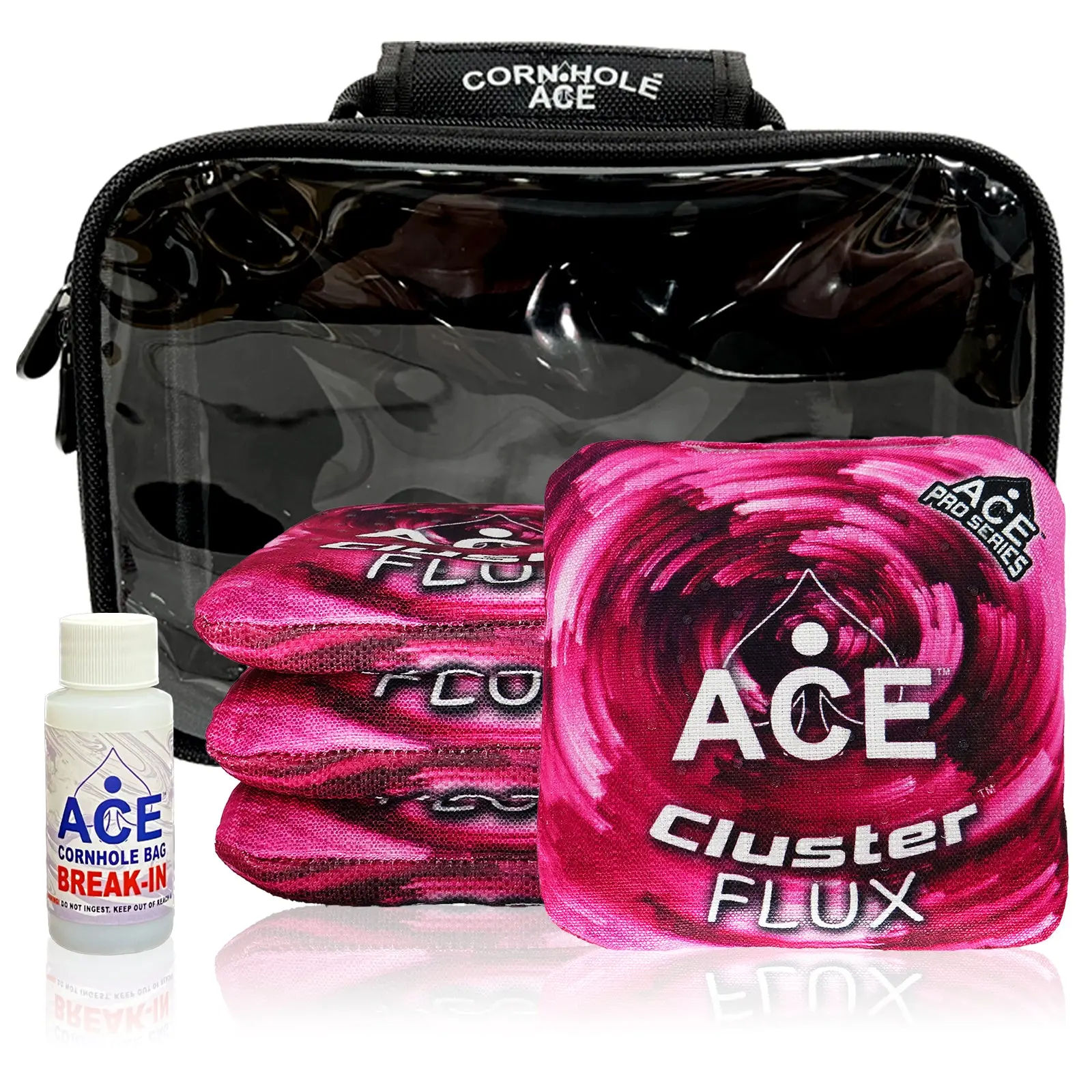 Cluster Flux Pink Cornhole Bag Kit | 4 Bags + Break-In Kit + Carry Case