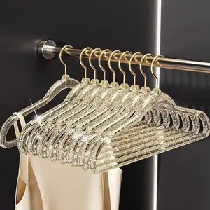 10pcs Acrylic Lightweight Invisible Hangers, Transparent Crystal Gold Powder Anti-Slip Clothes Hangers, Organizer Hanger, Ideal for Fashion Stores and Home Use, Plastic Drying Rack