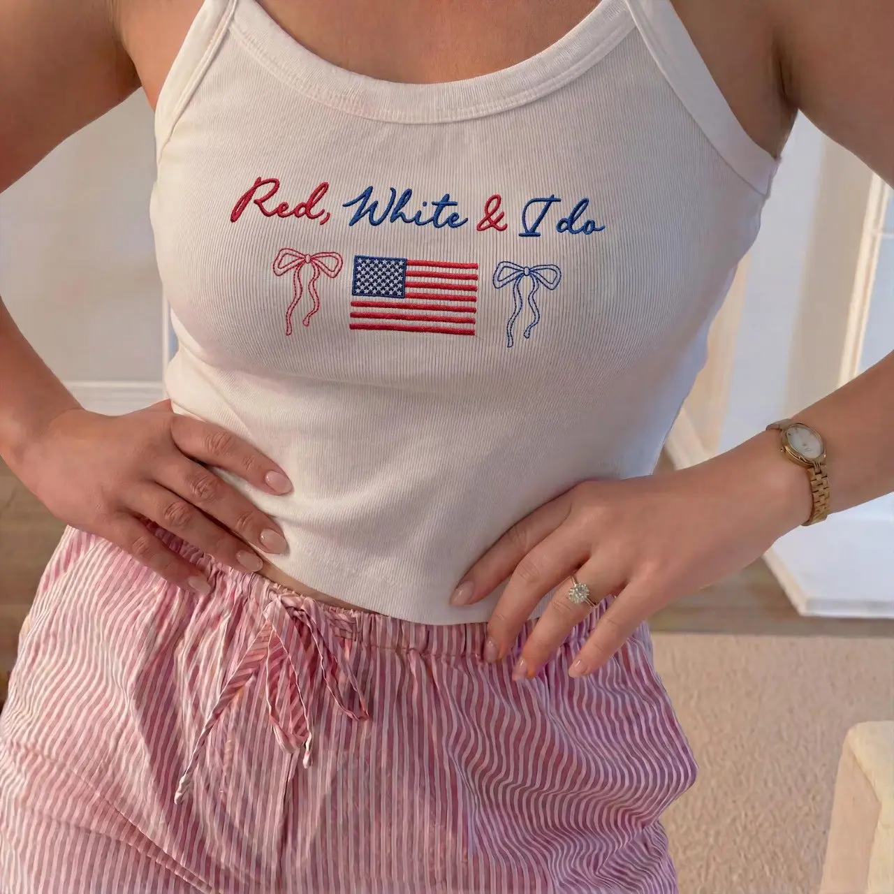 Embroidered Bachelorette Tank Top, American Bride Gift, Independence Day Bridal Shower, 4th of July Bachelorette Party Tees