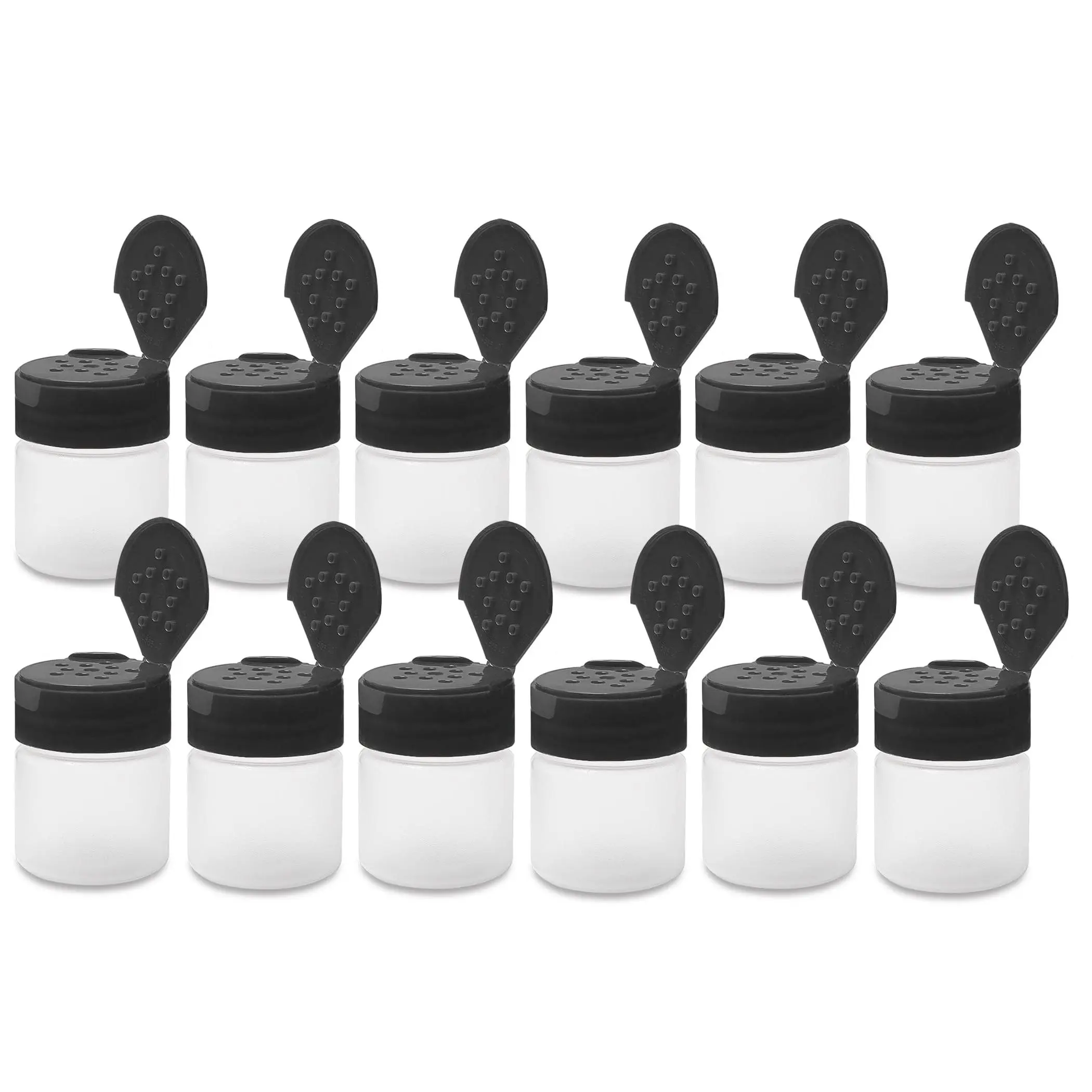 1 Oz Plastic Spice Jars With Black Flip & Sift Caps - 12 Pack Empty Bottles For Herbs  Seasonings Powders Camping Travel Kitchen Restaurant Use Recyclable Made In