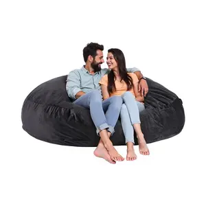 【FathersDayGift】 VEVOR Giant Dutch Velvet Bean Bag Chair, Adult-Sized with Removable Washable Cover, High-Density Foam Filling, Round Design with Handle & Side Pocket for Living Room, Black, Removable Cover