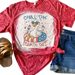 4th of July - Chill The Fourth Out Goose Bleached Shirt Comfy Unisex Jersey Top Casual Vintage Style Short Sleeve Crew Neck Medium Length