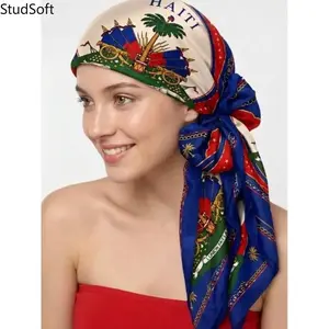 Patriotic Red White Blue Palm Tree Scarf, Multi-use Hair Wrap Head Scarf & Neck Shawl, Versatile Haitian Heritage Bandana, Lightweight Fashion Accessory for Haitian Independence Day, Cultural Festival, Parade Outfit, Daily Wear, Home and Wall Decor