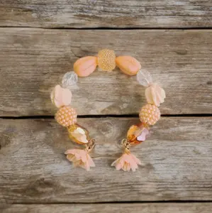 Peachy Keen Memory Wire Romantic Era Bracelet with Delicate Beads and Tassel Charm for Women