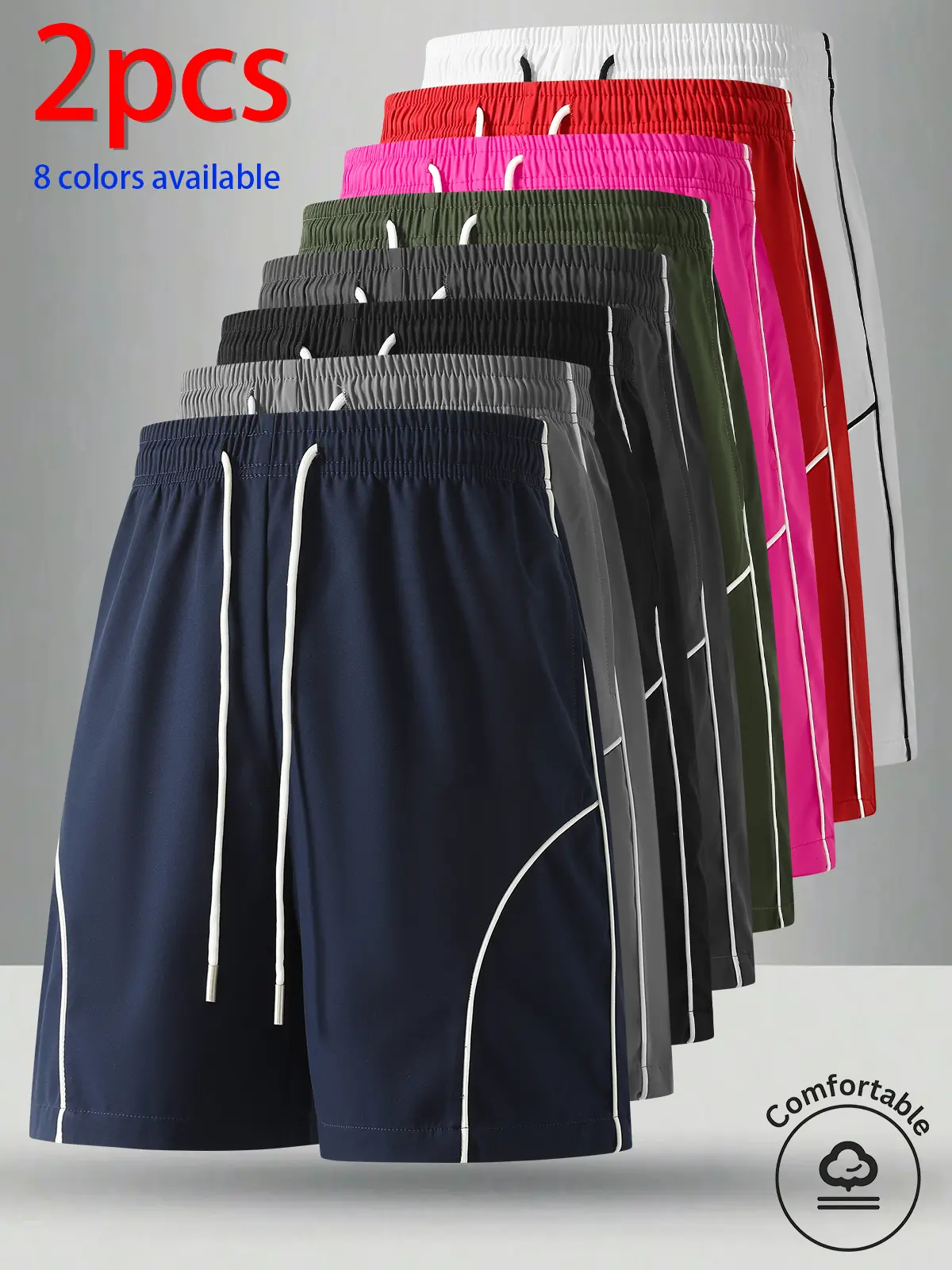 2-pack men’s shorts, men’s bermuda shorts, men’s casual athletic bermuda shorts.Elastic waistband with drawstring that won’t dig into your waist, contrasting visible stitching enhances leg shape, loose fit that looks slimming, versatile and flattering on