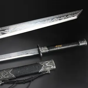 41 inches Not Sharp Real Full Tang Sword with Wooden Holder Stand Display for Anime Fans Halloween Role Playing Props Cosplay Collection Christmas Gift Birthday