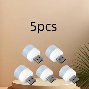 5pcs/10pcs Usb Night Light Bedroom Eye Protection Night Light Small Table Lamp Mini Lamp Charging Treasure Lamp Small Round Lamp Wireless Base,summervibes