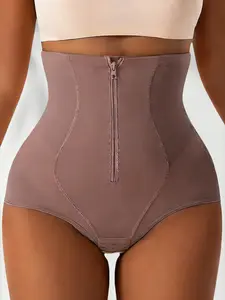 1 Count Women's High Waisted Tummy Control Shapewear Panties, Fajas, Zipper Shapewear Shorts, Shapewear Bottoms, Firm Compression Shapewear Panty, Invisible Under Dress Shapewear Briefs, Suitable For Daily, Sport, Yoga