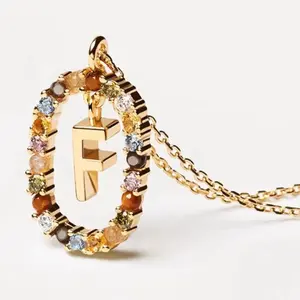 26 Letters Colorful CZ Pendant Necklace for Women Minimalist Luxury Dainty Clavicle Chain