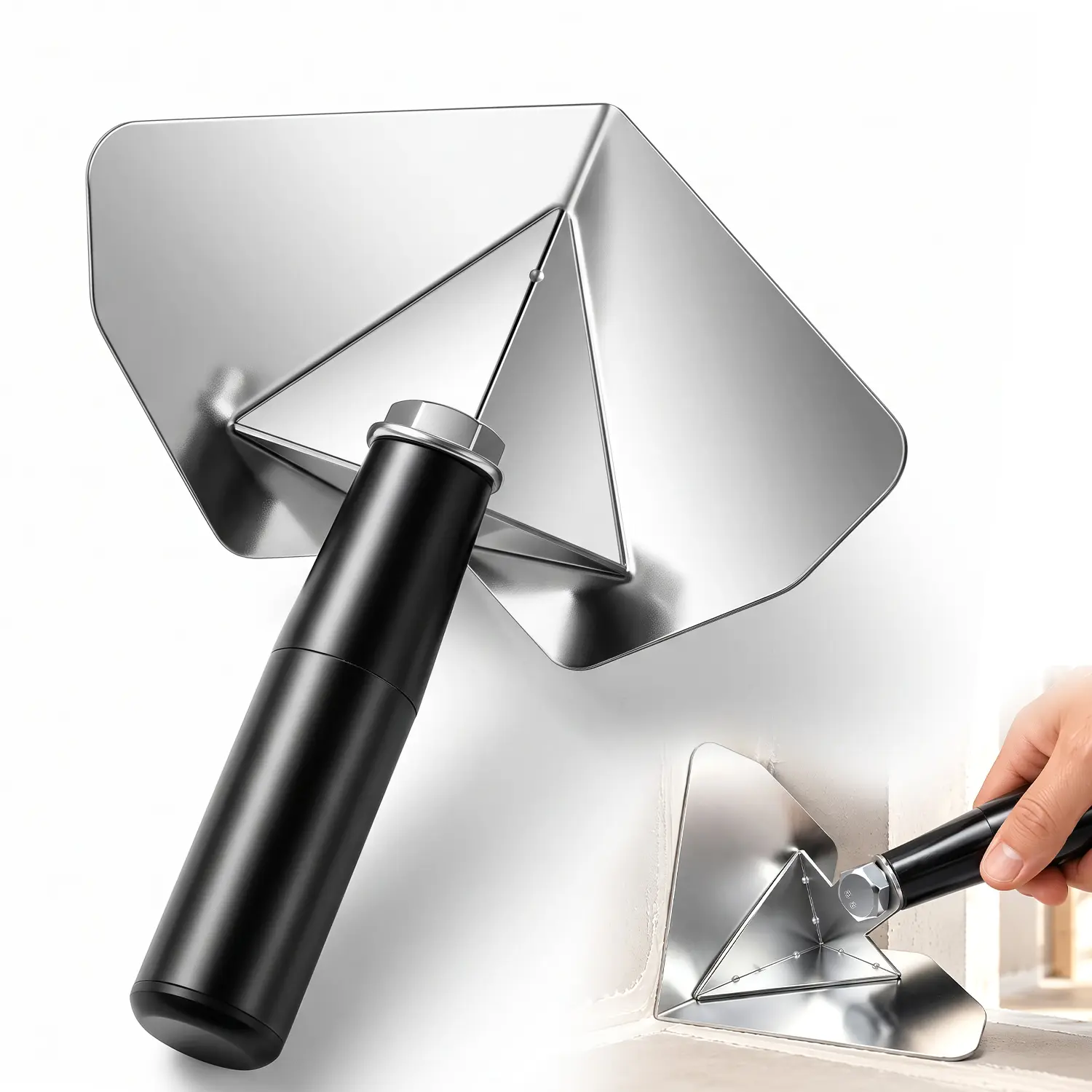 Stainless Steel Inside Corner Finishing Trowel, Silver Shaped Finishing Tool for Plaster Putty Wall Work, 90° Drywall Corner Shaping Tool with Ergonomic ABS Handle for Drywall, Plaster, Joint Compound, Wall Repair, Detail Jobs & Home Project Tasks
