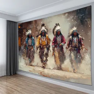 A Native American Warrior with Feathers on His Head Backdrop, Suitable for Room Living Room Decoration, Outdoor Indoor Party Decoration, a Fun Gift.
