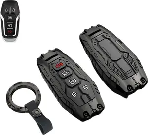 Heavy Key Fob Cover Case Protector for Ford, Keychain, Accessories for Ford F150 Mustang Explorer Edge Fusion Lincoln MKZ MKC MKX(Model-B Black)