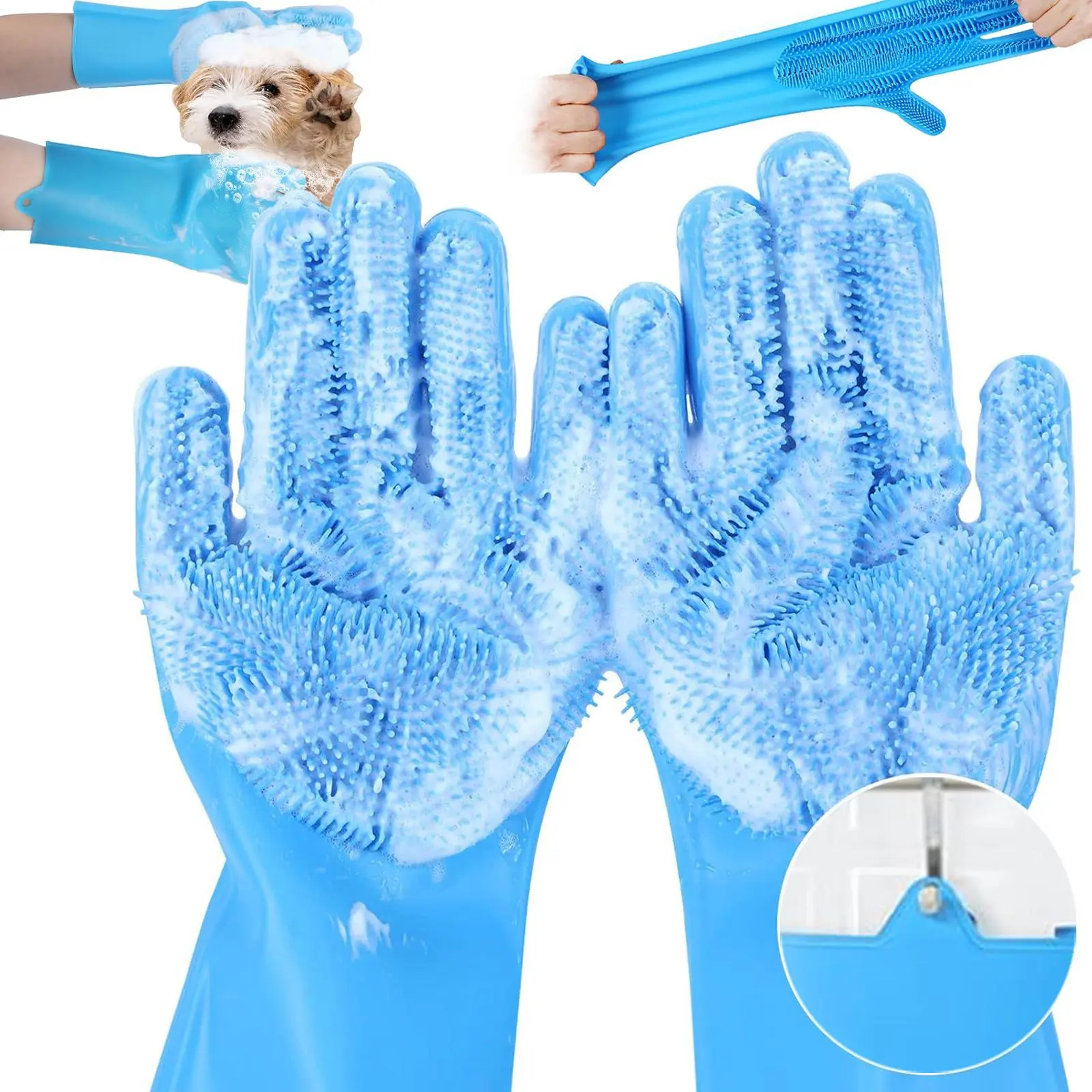 Multifunctional Pet Grooming Silicone Glove Cleaner, Thick High-Density Soft Bristles, Anti-Slip Design, Durable, Blue/ Options