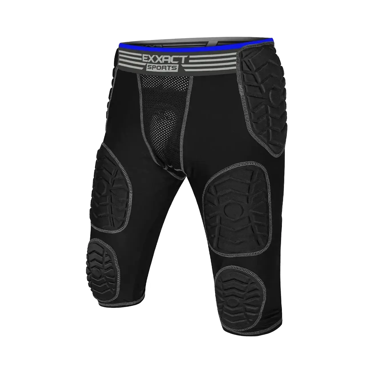 Exxact Sports Combat 7-Pad Youth Football Girdle with Cup Pocket, Padded Compression Shorts with Integrated Pads, Boys Girdle Football(Y, Black Combat)