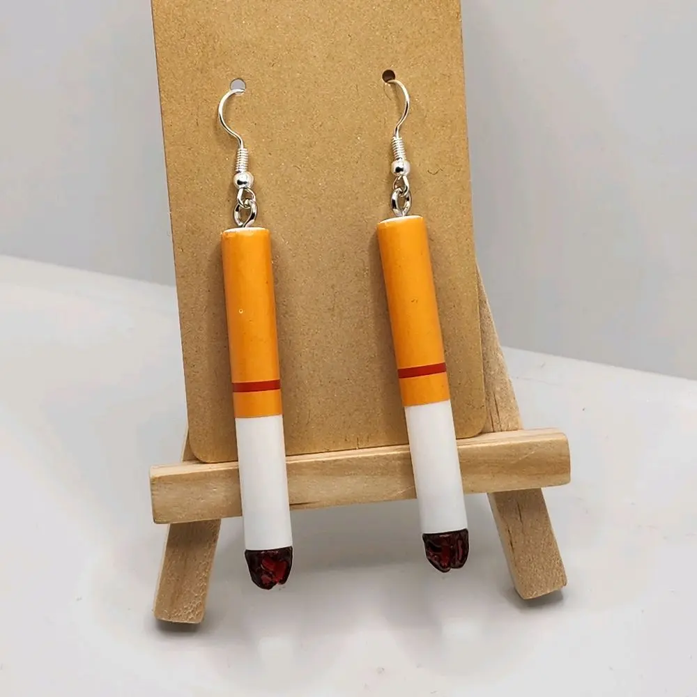 Cigarette Costume Earrings - Realistic Design, Orange & White Color Scheme, Elegant Style, Great Gag Gift, Playful Twist Fashion Accessory