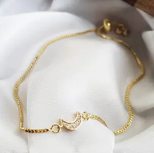 LUNA | 14K Gold Delicate Moon Bracelet | Celestial Crescent Moon Jewelry