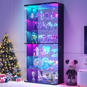 Lvifur 71" Tall Display Cabinet with Glass Doors, Rounded Curio Cabinet with Motion Sensor RGB Lights, 6-Tier Lockable Display Case for Collectibles & Action Figures, Trophy Case for Living Room