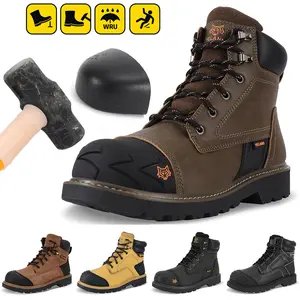Men's Safety Shoes Steel Toe Work Boots Non Slip Comfortable Leather Boots Puncture-Proof Outdoor Breathable Mens Work Shoes Footwear Men Walking Shoes