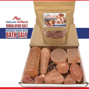 11 Pieces Complete Set of Himalayan Pink Salt Massage Stones With Bath Salts, Soothing & Healing Massage Therapy