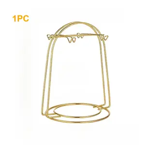 Metal teacup and saucer display rack, arched 4-cup and saucer gold rack, used for countertop storage of coffee cups, 1 piece