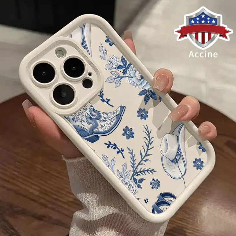 Cowboy Elegance Floral Phone Case for iPhone 17 16 Pro 15 14 Plus 16e 13 12 Mini 11 Promax X XS Max XR xsmax Matte TPU Drop-Proof Rugged Durable Soft Bumper Cover Gift for Boy