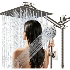 8 Inch Square Rainfall Shower Head Combo with Handheld Spray, 11” Extension Arm, Sealing Tape Included, Easy Install Bathroom Shower Equipment (Nickel)