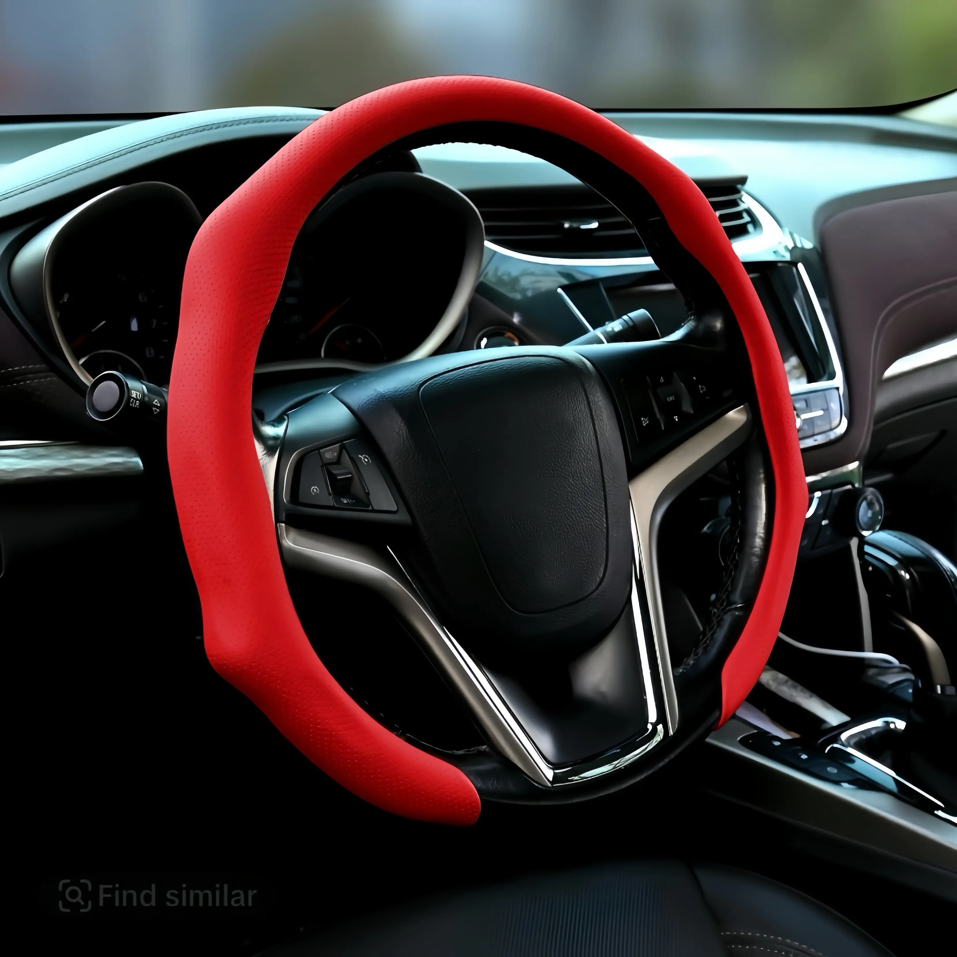 CAR PASS 2025 Red Leather Steering Wheel Cover, Car Steering Wheel Insert Accessories, Non-Slip Breathable Material Ultra-Thin All-Season Interior Quick-Turn Sport Design for Enhanced Control & Driving Comfort, Car Accessories