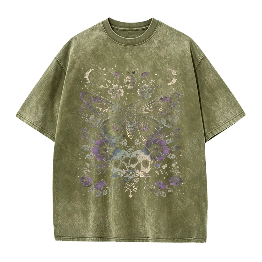 Gothic Death's Head Moth T-Shirt, Witchy Floral Skull Dark Romance Tee