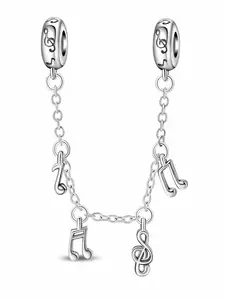 Musical Note Safety Chain Charm, Treble Clef & Music Symbol Detail, Music Lover Jewelry for Pandora Bracelet, Perfect Gift for Music Enthusiasts