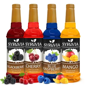 Syruvia Fruit Flavors Variety Pack – Blackberry, Cherry, Blue Raspberry & Mango Syrup – Perfect for Cocktails, Lemonade,  Iced Tea & Beverages – 25.4 Fl oz Bottles (4 Pack)