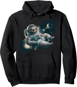 Astronaut Sloth Drifting in Space Cosmic Galaxy Planets Pullover Hoodie
