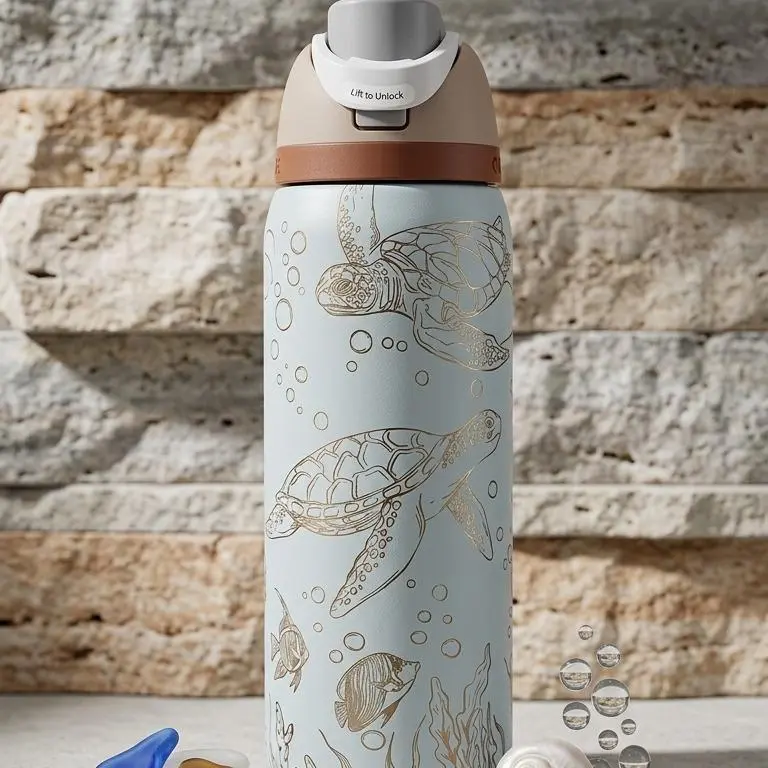 Owala Insulated Stainless Steel Water Bottle, 24oz & 32oz, Playful Whale Pattern, Leak-Proof Travel Tumbler with Built-in Straw