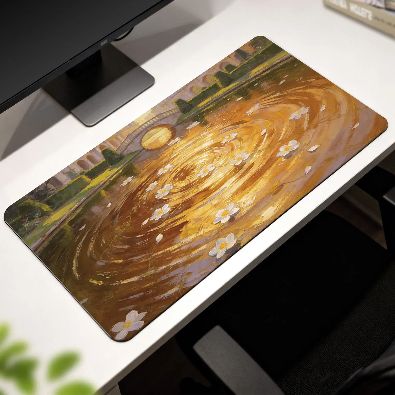 LIVEKEY XL Computer Mouse Pad - 31.5x15.75in Large Plastic Gaming Mouse Pad, 3D Banana Design, Oil Painting Aesthetic, Non-Slip Base, Stitched Edges, Desk Accessory for Office & Gaming