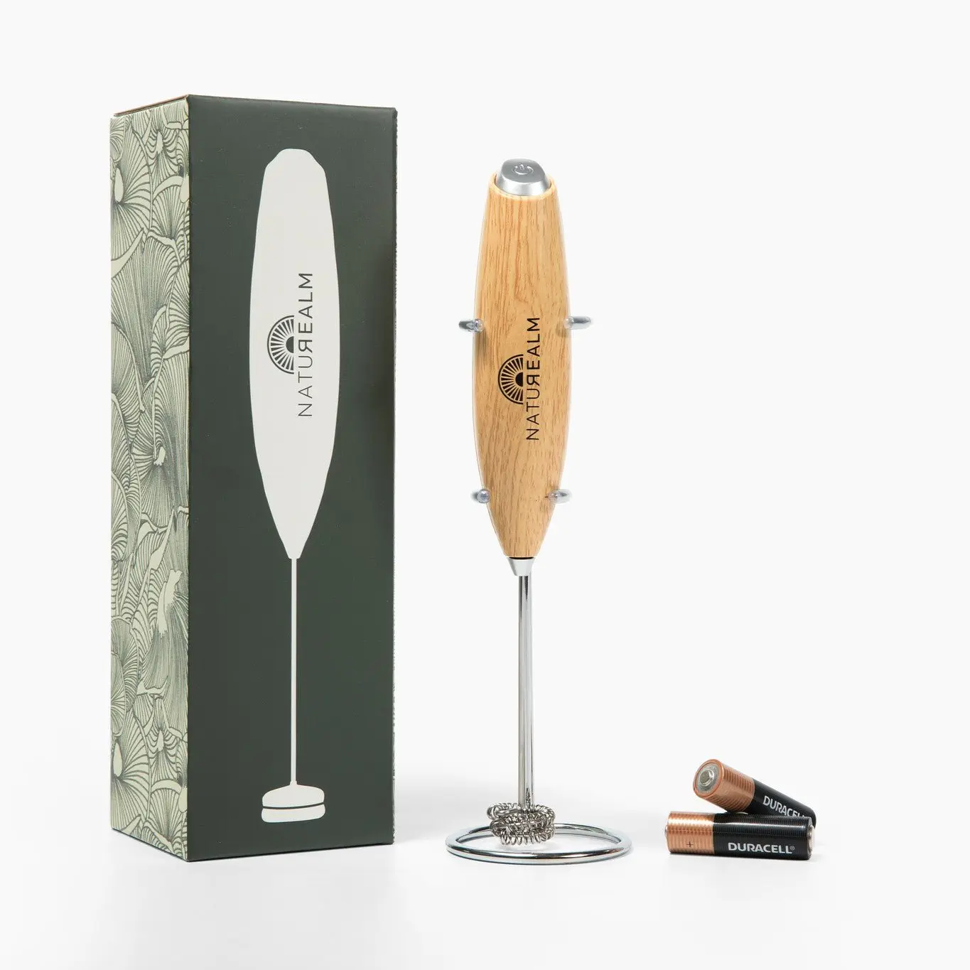 Naturealm Handheld Milk Frother for Coffee, Battery-Operated Electric Drink Mixer with Double Whisk and Storage Stand