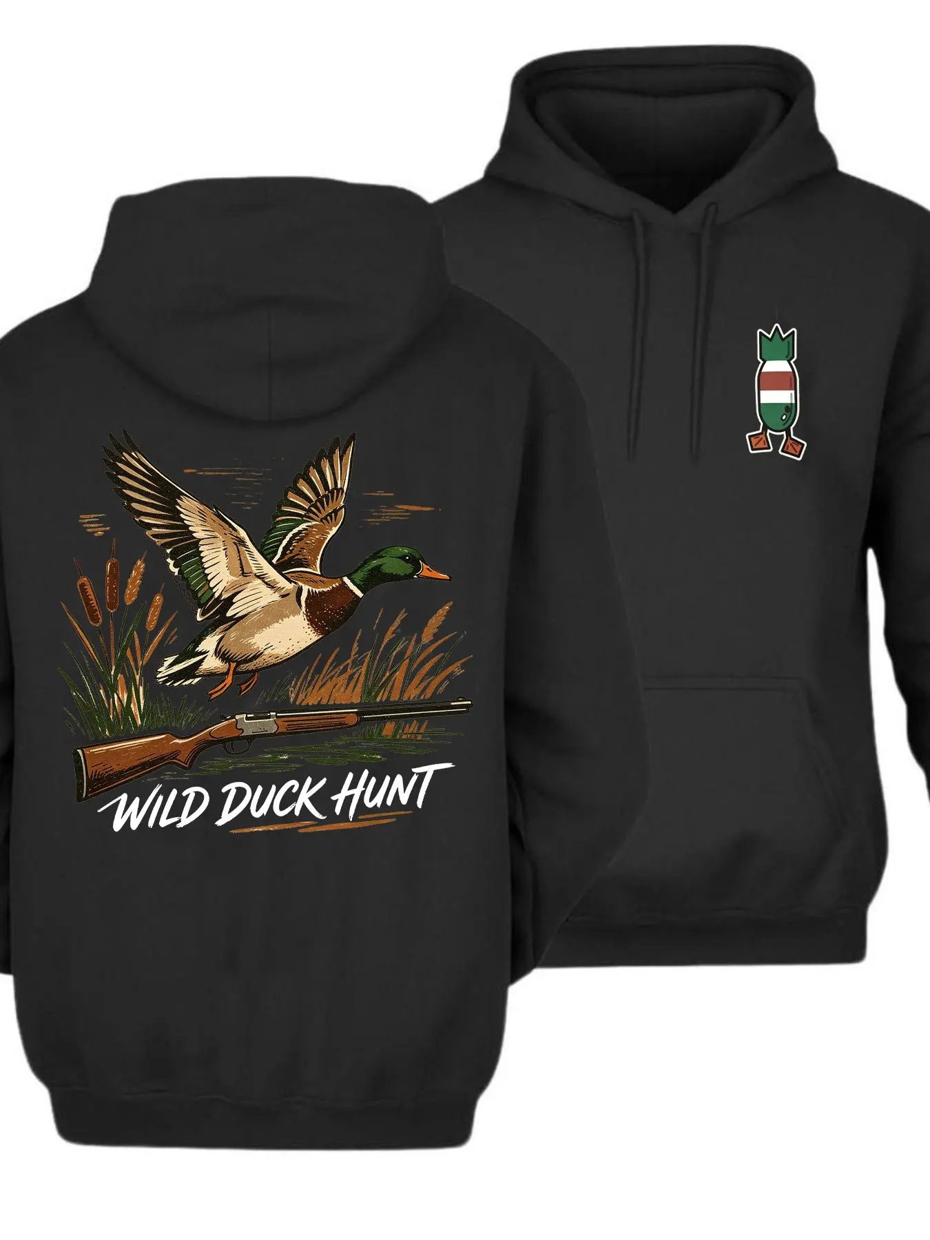 Professional Outdoor Casual Camouflage Duck Call Hoodie, Vintage Waterfowl Hunting Sweater, Classic Diving Bombing Hunting Theme Pullover