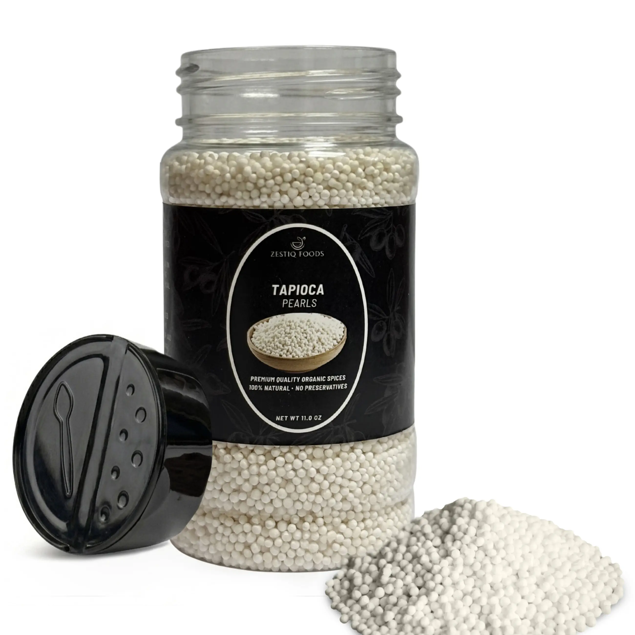 Zestiq Food Certified Organic Tapioca Pearls, 11 oz Jar – Small Tapioca Pearls for Bubble Tea, Puddings, Desserts & Cooking