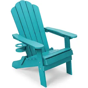 JEKO&JEKO Folding Adirondack Chairs Weatherproof Patio Chairs with Cup Holder, Durable Outdoor Seating for Backyard, Deck & Garden