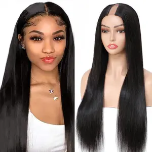 U Part Human Hair Wig Brazilian Straight U Part Wig Human Hair for Black Women 1"x4" U Shape Glueless Half Wigs 150% Density None Lace Front Wigs Natural Black Color