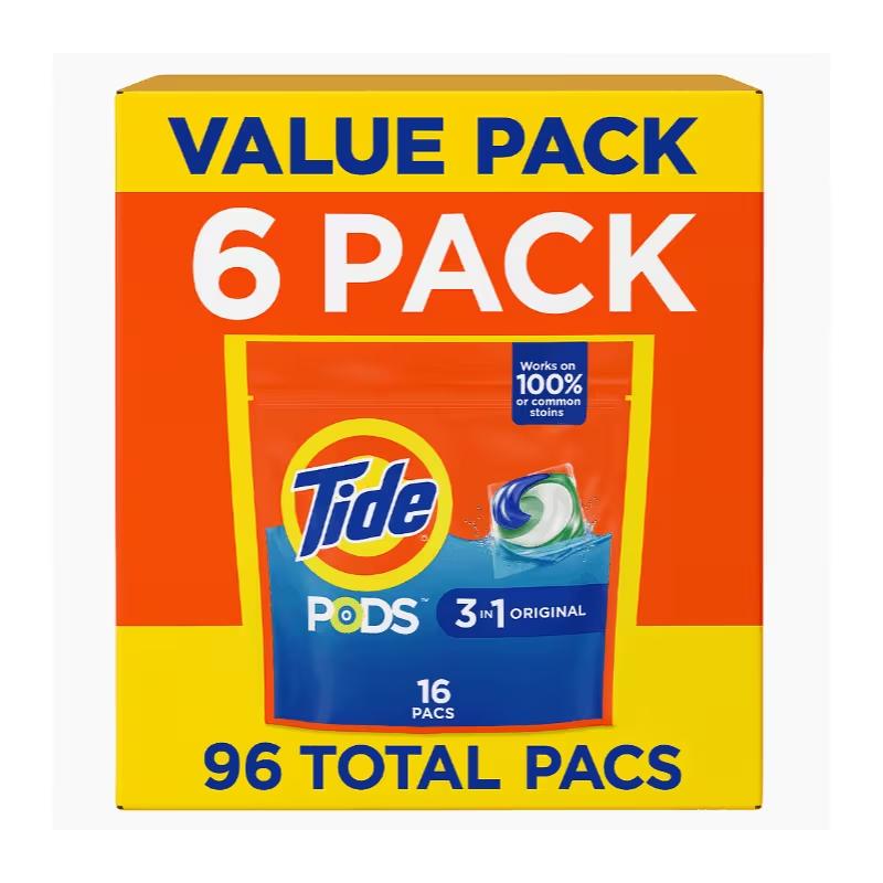 wholesale vapes Tide PODS 3-in-1 Original Laundry Detergent, 16-count, Value Pack 6 Bags  (96 PODS Total) – Deep Cleaning, Fresh Scent, Compatible with HE Washers