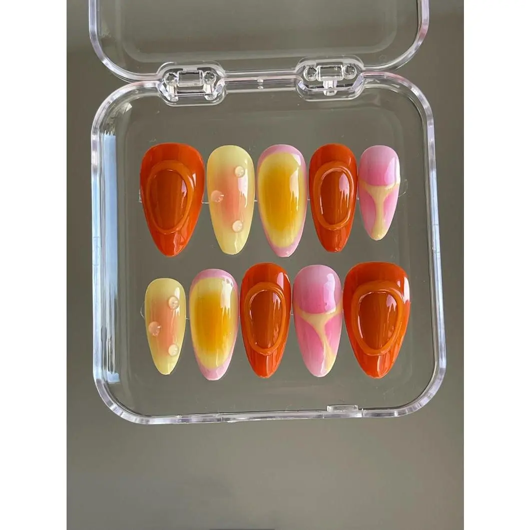 Sunset Ombre Press On Nails: Hand-Painted Y2K Faux Acrylic Nails