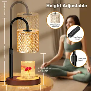 New Arrival Adjustable Height Dimmable Candle Lamp Warmer With Timer, Compatible With Large Jar Candles, No Flame Scented Wax Candle Warmer Light With Dimmer, Mothers Day Gift, Bedroom Home Decor (Sold Without Bulbs) Christmas Glass