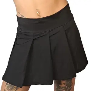 Black Pleated Mini Skirt – Wide Waistband Flared Skater Skirt for Crossdressers