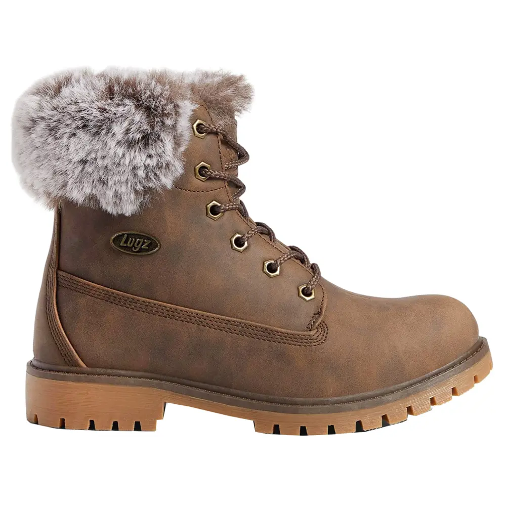 Lugz Womens Rucker Hi Faux Fur Round Toe Lace Up Casual Boots Ankle Low Heel 1-2" - Brown