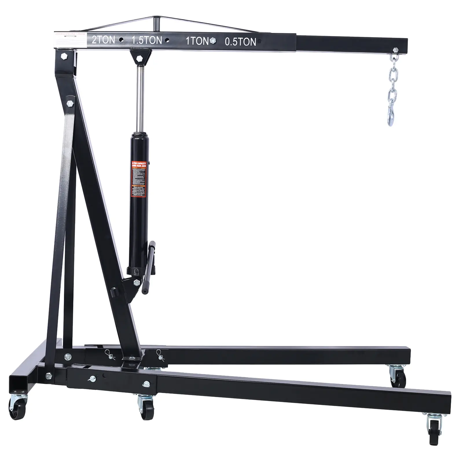 2 T Folding Engine Hoist Cherry Picker Shop Crane Hoist Lift, Heavy Duty Steel with 6 Iron Caster Wheels (Black), Safety, Convenience