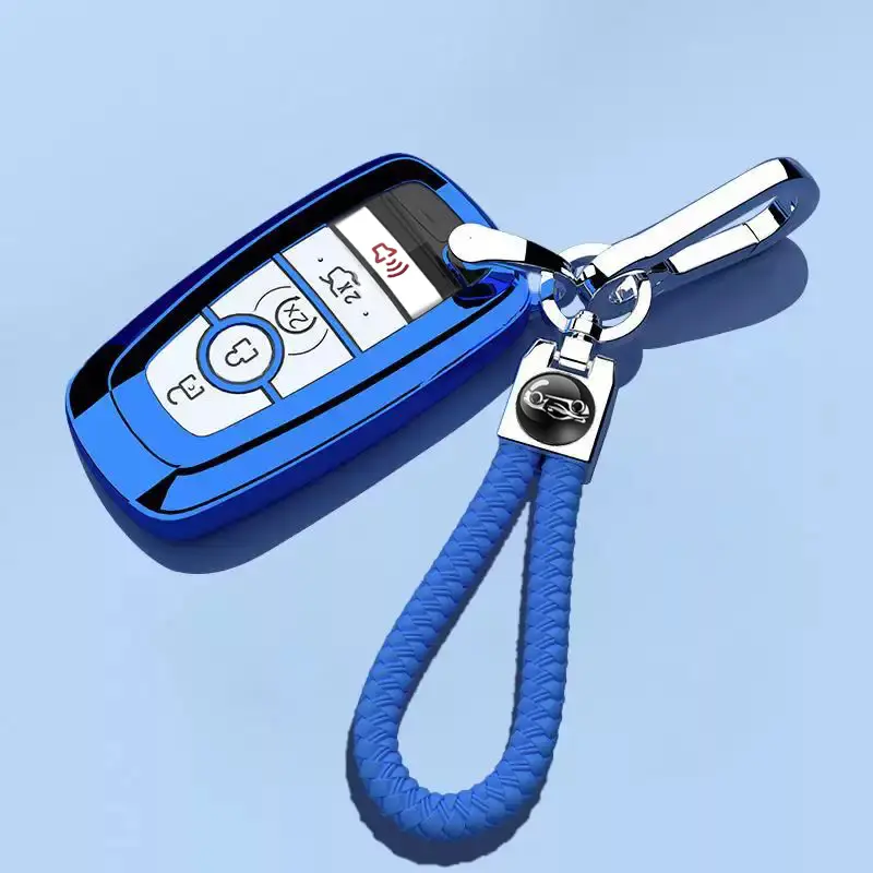 Ford Key Fob Cover Keychain Key Case Protector HolderCompatible with 2017-2026 Bronco Escape MustangExplorer F150 F250 F350 Fusion Edge Black Silver Blue Red
